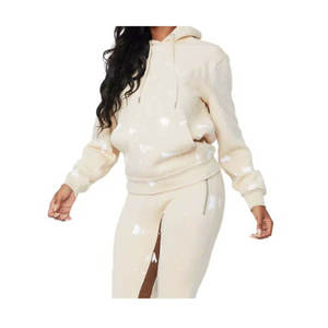 Compre el último conjunto de sudadera con capucha informal de moda para mujer, ropa deportiva, top corto con capucha, conjunto de dos piezas con pantalones, conjunto de chándal para mujer. - Product Image 3