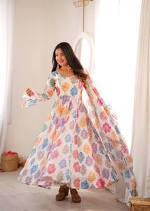 Kurta de Algodón con Estampado Floral para Mujer, Corte Holgado, Largo hasta el Suelo, Estilo Étnico Informal, Estilo Indio Pakistaní de Verano - Product Image 2