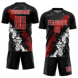เสื้อฟุตบอลแบบซับลิเมชั่นสั่งทำพิเศษสำหรับผู้ชาย สีดำลายสก็อตทอง พร้อมชื่อทีม 00 ระบายเหงื่อได้ดี แขนสั้น คอวี ทรงแอธเลติก เหมาะสำหรับฤดูหนาว - Product Image 1
