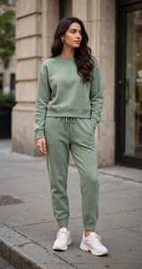 Conjunto Deportivo Casual Verde Salvia para Mujer, Sudadera con Cuello Redondo y Pantalones Jogger con Cintura Elástica - Product Image 5