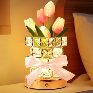 Rechargeable Cordless Touch Tulip Flower Crystal Table Lamp Battery Powered <b>Small</b> Night <b>Light</b> Gifts for Women - Product Image 1