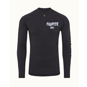 Camiseta de Compresión de Manga Larga Negra para Hombre Fighter Bro, Secado Rápido, Logotipo Estampado en la Parte Delantera, Manga Completa - Product Image 1