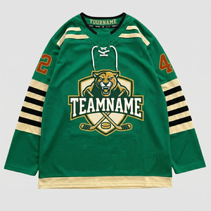 Camiseta de Hockey sobre Hielo Personalizada, Verde, con Nombre del Equipo y Logotipo Sublimados, Absorbente de Humedad, Manga Larga, Ropa Deportiva para Hombre - Product Image 1