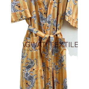 Kimono de algodón 100% con estampado de bloques indios, suave, transpirable, tamaño libre, con diseño floral de espagueti para primavera y verano - Product Image 5