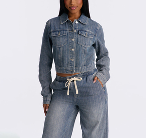 Custom Women's <b>Cropped</b> <b>Denim</b> <b>Jacket</b> Vintage Washed Jean <b>Jacket</b> Casual Fashion OEM ODM Private Label Wholesale Manufacturer - Product Image 1