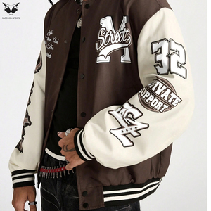 Men's Letter Print Contrast Color <b>Long</b> Sleeve Street Wear Good Supplier OEM ODM Service Casual College Baseball Varsity <b>Jackets</b> - Product Image 6