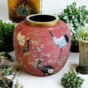 Jarrón de Metal Esmaltado con Diseño de Grulla, Hecho a Mano, Estilo Chinoiserie, Decorativo, para Flores, Estilo Cloisonné, Centro de Mesa, Regalo de Boda - Product Image 1
