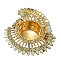 Bougeoir traditionnel Vintage classique en métal chauffe-plat avec support de forme florale en pierre de miroir pour la décoration festive de Diwali