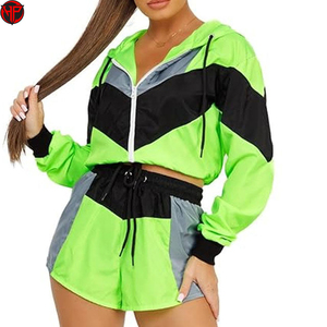 Color Block <b>Women</b> <b>Windbreaker</b> Shorts Set Zip Up Hooded Jacket 2 Piece Tracksuit Quick Dry Streetwear - Product Image 2