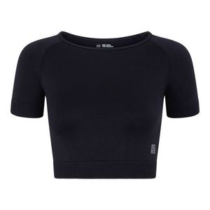 Débardeur court sans couture à col rond noir pour femmes adultes, manches courtes, couleur unie, 100% coton, respirant, anti-rides, séchage rapide - Product Image 1