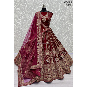 Collections de velours de vêtements de mariée indiens pour la mariée avec le travail de Zarkhan par Fabzone - Product Image 1