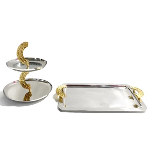 Metal Marble & Wood Contemporary Round Serving Tray/<b>Platter</b>-Eco-Friendly <b>Disposable</b> Party <b>Platter</b> - Product Image 1