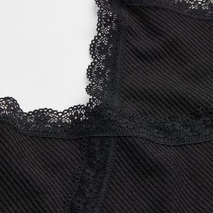 Débardeur court décontracté en coton noir pour femme, sans manches, avec dentelle, dos nu, coupe ajustée, tricoté sans couture, idéal pour la plage - Product Image 4