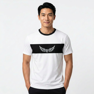 เสื้อยืดแขนสั้นสีขาวสำหรับผู้ชาย คอโอ ลายทางแนวนอนสีเขียวเข้ม ทรงลำลอง ผ้าถัก ทรงปกติ - Product Image 4