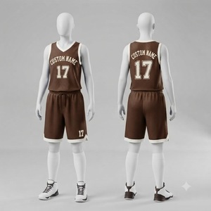 Custom Name Basketball Jersey Set Brown V-Neck Sleeveless Mesh Uniform Breathable All Seasons Adult Unisex <b>Athletic</b> Fit - Product Image 1
