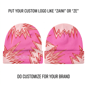 Premium 280 GSM Polyester Knit Beanie <b>Cap</b> Pink Yellow Pattern Custom Embroidery Print Woven Label Logo Winter <b>Hat</b> - Product Image 1