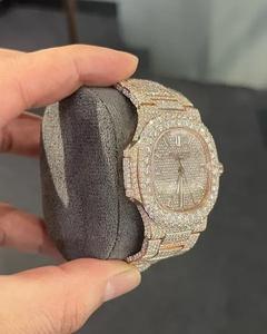 Montre d'affaires en alliage de quartz avec cadran en verre et diamant Moissanite VVS1 en or rose, design intégral, breloque incluse - Product Image 2