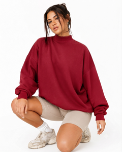 Women's Oversized Mockneck Sweatshirt Cotton Fleece Heavyweight Blank Streetwear Basics Custom Apparel - Product Image 1