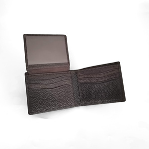 High Quality Handmade Castello Genuine Pebble Top Grain Leather Men's Bi-fold <b>Billfold</b> ID Card Short Open Closure Polyester - Product Image 3