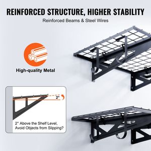 Set di 2 Scaffali da Garage Resistenti 3 x 2 Piedi, Montaggio a Parete, Capacità di Carico 500 Libbre, Scaffalature per Garage 3 x 2 Piedi - Product Image 3