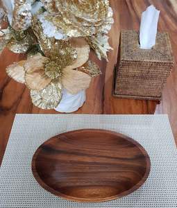 Cuenco para servir de forma ovalada de madera de acacia hecho a mano, cuenco rústico para servir para comida, ensaladas, frutas, etc. - Product Image 5