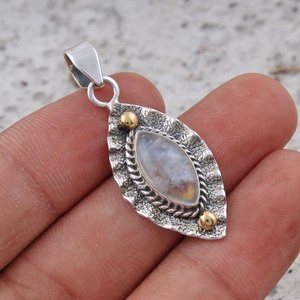 Natural Rainbow Moonstone Marquise Pendant 925 Sterling <b>Silver</b> Rhodium Plated Handmade Trendy Charm Pendant for Women Jewelry - Product Image 2
