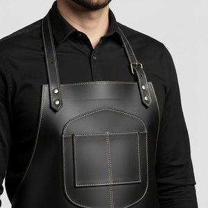 Black Full Grain Leather Bib Sleeveless Apron for Men | Chef Barber <b>BBQ</b> Blacksmith | Reusable Adjustable Buckle Strap Multi - Product Image 5