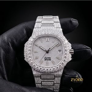 Montre de luxe entièrement sertie de moissanite pour homme, montre personnalisée en acier inoxydable pavée de diamants avec affichage de la date, montre-bracelet Hip Hop - Product Image 4