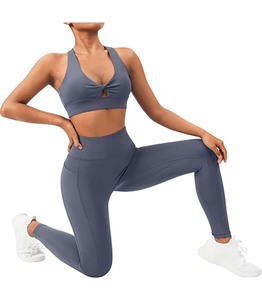 Ensemble de fitness pour femme à une bretelle, comprenant un legging de yoga à compression effet ventre plat et un soutien-gorge de sport - Product Image 3