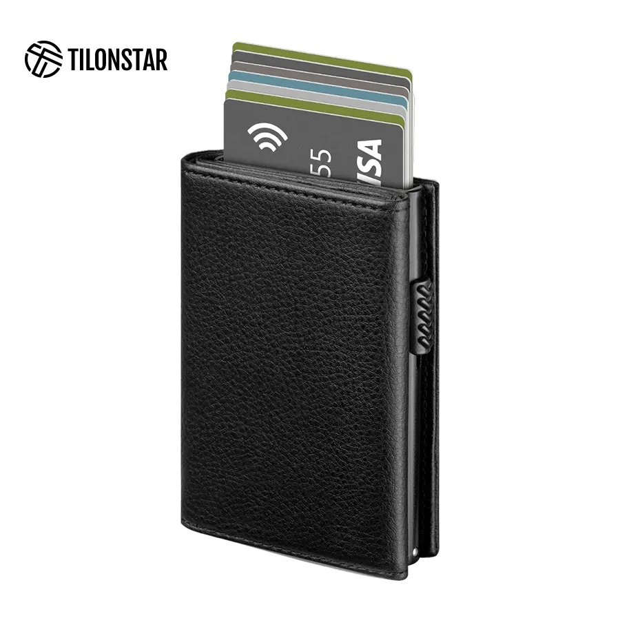 TILONSTAR TVC302L Lychee Pattern Leather Rfid Pop Up Wallet Aluminum Card Case Credit Card Holder Wallet Men
