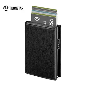 TILONSTAR TVC302L Lychee Pattern Leather Rfid Pop Up Wallet Aluminum Card Case Credit Card Holder Wallet Men