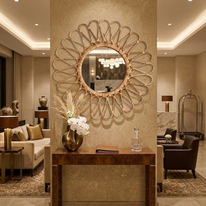 Miroir mural en bambou fait main AG Elements, cadre en rotin, sans électricité, miroir décoratif pour salle de bain, salon, chambre, hôtel - Product Image 5