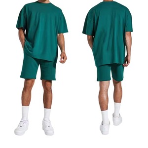 Conjunto de Camiseta y Pantalones Cortos de Punto para Hombre, Personalizable, Holgado, Transpirable, con Patrón Sólido, Estilo Casual de Verano, Deportivo, de Algodón - Product Image 4