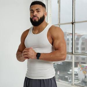 Débardeur de sport pour homme, col en U, séchage rapide, écologique, respirant, tissu côtelé en spandex/polyester - Product Image 3