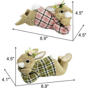 Set di 2 Coniglietti Pasquali Rustici in Sisal da 22,6 cm con Fiore per Decorazioni Primaverili Domestiche, Adatti per Coppie - Product Image 2