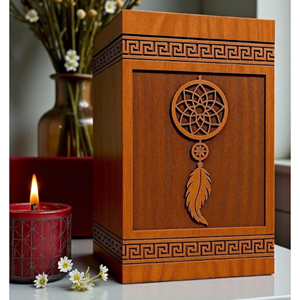 Handcrafted Rosewood Dreamcatcher Urn: Feather & Floral Engraving, Customizable <b>Memorial</b> Funeral <b>Memorial</b> <b>Keepsake</b> by AYAANS - Product Image 4