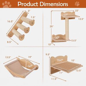 Juego de 4 Muebles de Pared para Gatos con Árbol para Gatos de 2 Niveles y Percha, Incluye Hamaca y Rascador de Calidad - Product Image 3