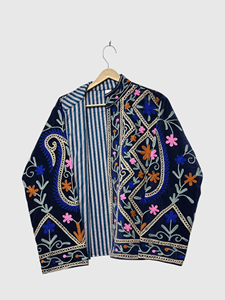 Veste en velours brodée de fleurs, col mandarin, manches longues, style Prairie Chic, vêtements d'hiver pour femmes grandes tailles - Product Image 5
