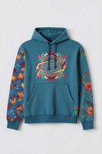 Sweat-shirt à capuche unisexe Journey Ahead à imprimé floral, coupe classique, décontracté, en coton tricoté, avec poches, pour l'automne - Product Image 3