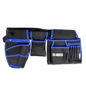 Ceinture à outils robuste avec plusieurs poches, noire et bleue, équipement de travail pour les tâches de menuiserie et de construction - Product Image 1