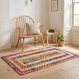 Multicolor Braided Jute Area Rug Rectangle Bohemian Style Living Room <b>Floor</b> <b>Mat</b> Eco Friendly <b>Floor</b> Jute <b>Mats</b> - Product Image 1