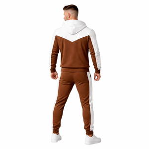 Ensemble de survêtement pour homme blanc et marron, sweat à capuche zippé et pantalon de jogging, tenue de sport décontractée pour la gym, la course et le fitness, vente en gros - Product Image 5
