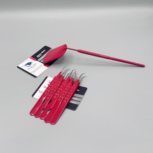Pinzas de Precisión para Pestañas, Color Rojo, Acero Inoxidable, Punta Suave, 5 Piezas, Herramienta Profesional para Pestañas, Pinzas para Pestañas con Logotipo Personalizado y Espejo - Product Image 2