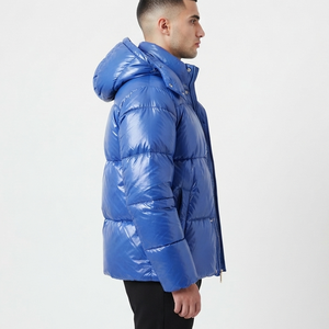 Abrigos Acolchados Brillantes con Capucha para Hombre, Chaqueta de Plumón con Capucha, Logotipo Personalizado, Exterior Recubierto, Precio al por Mayor - Product Image 2