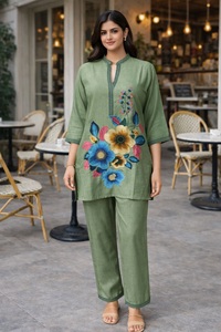 Ensemble coordonné Pista pour femme, très demandé, manches courtes, 2 pièces, en poly-linens et coton, écologique, toutes saisons, pour la maison et les soirées - Product Image 6