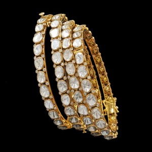 Traditional Indian 18K <b>Gold</b> Plated Polki <b>Bangle</b> Bracelet <b>Set</b> Oval Cut Stones Bezel Setting Jewellery For Women- 4 pieces - Product Image 1