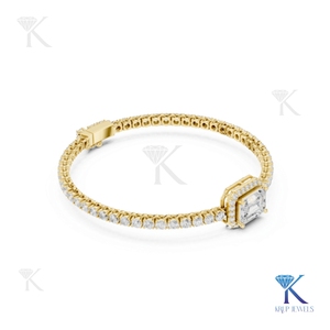 Elegant Emerald Halo Diamond Tennis <b>Bracelet</b> 14K <b>Solid</b> Gold Fine Luxury Jewelry Gift Manufacturer Wholesale Supplier - Product Image 2