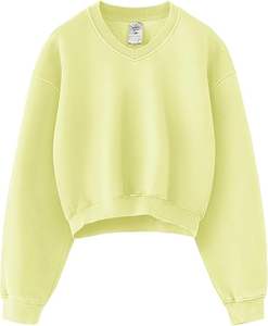 Custom OEM Women's Fleece Cropped Hoodie & sweatshirt Long Sleeve Pullover with <b>Raw</b> Hem Logo & Color Designs sweatshirts sets - Product Image 5