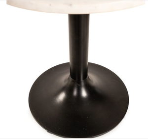 Round <b>Marble</b> Coffee <b>Table</b> Pedestal <b>Side</b> <b>Table</b> <b>White</b> Stone Black Metal Base Living Room - Product Image 5