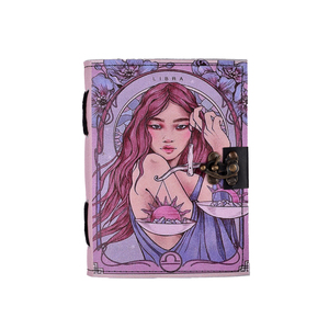 Libra Zodiac Handmade Journal | <b>A5</b> Artistic Notebook with Vintage Lock 100 Pages 100% Handmade Paper <b>Diary</b> for Writing & Gifting - Product Image 1
